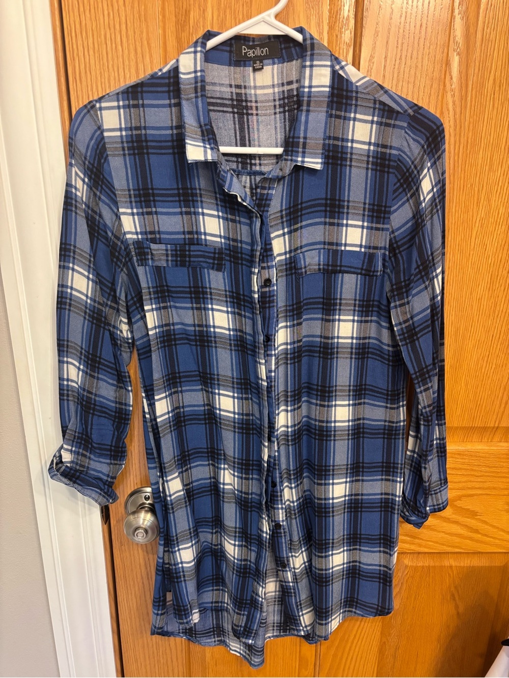 Papillon Women’s Blue Plaid Button-Up Tunic